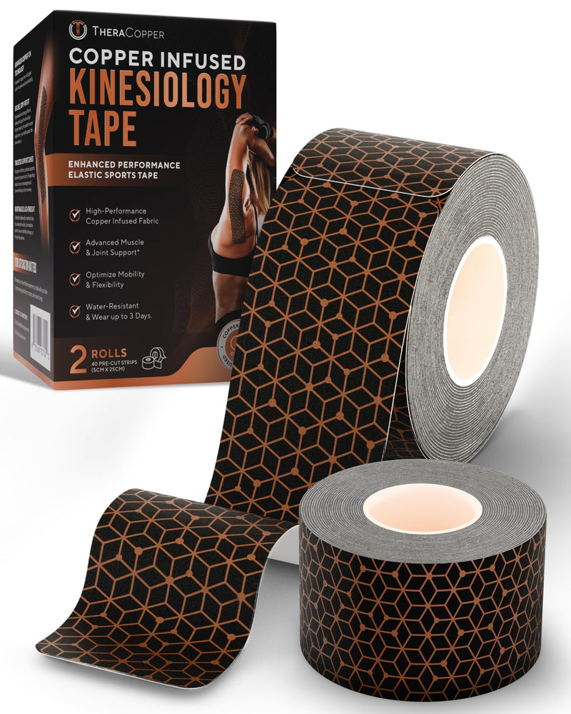 Copper Infused Kinesiology Tape – 2 Rolls (40 Precut Strips)