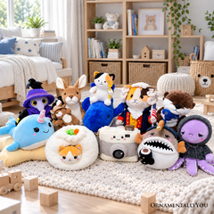 Pawseidon Cat Riding a Whale Plushie Set, 16" Funny Ocean Stuffed Animal Gift for Kids and Teens