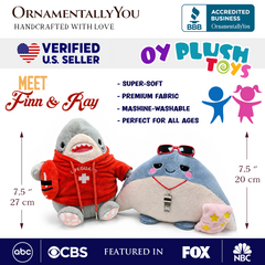 Finn Shark and Ray Stingray Lifeguard Plushie Set, 10.5" Funny Ocean Stuffed Animal Gift for Sea Life Lovers