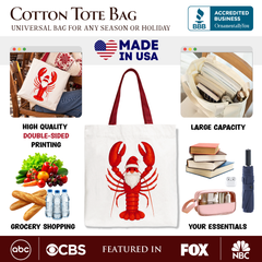 Santa Claws Lobster Tote Bag, Funny Pun Coastal Christmas Holiday Gift Shopper