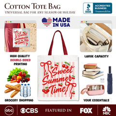 Striped Cherry Sweet Summer Time Tote Bag, Coquette Vacation Gift Shopper