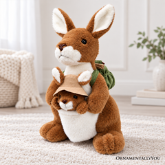 Roo & Joey Kangaroo Plushie, Adorable 14" Kangaroo with Baby Joey Stuffed Animal and Adventure Backpack
