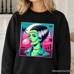 Vaperwave Mrs Frankenstein Retro Neon Horror Sweatshirt, Synthwave 80's Styled Classic Halloween Sweater