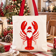 Santa Claws Lobster Tote Bag, Funny Pun Coastal Christmas Holiday Gift Shopper