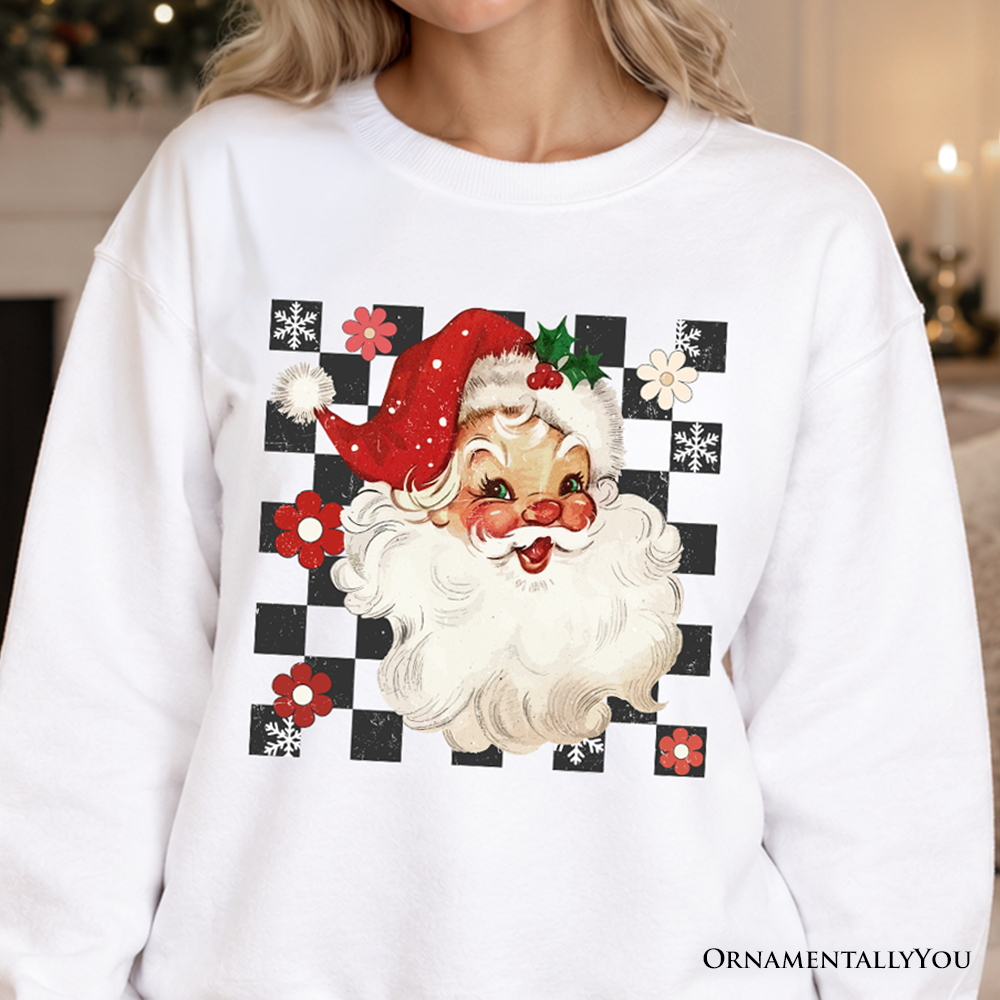Checkered Santa Claus Vintage Sweatshirt, Retro Merry Christmas Sweater