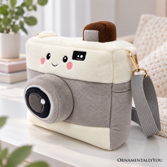 Camera Diaz Plush Crossbody Bag, Cute 9.5" Camera-Shaped Purse for Kids