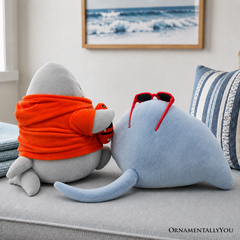 Finn Shark and Ray Stingray Lifeguard Plushie Set, 10.5" Funny Ocean Stuffed Animal Gift for Sea Life Lovers