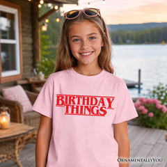 Kids Birthday Things Retro T-Shirt, Horror Bday Youth Tee