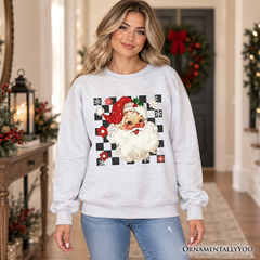 Checkered Santa Claus Vintage Sweatshirt, Retro Merry Christmas Sweater