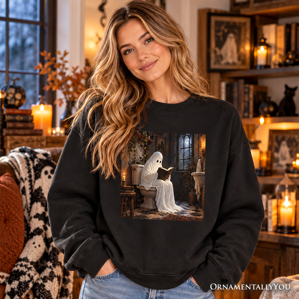 Ghost Reading on the Toilet Sweatshirt, Funny Vintage Halloween Sweater