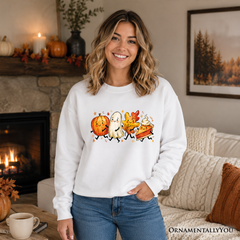 Cute Fall Characters Sweatshirt, Pumpkin Ghost Leaf Pie Autumn Sweater