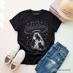 Kids Alien Cat Abduction T-Shirt, Funny Youth UFO Space Cats Cosmic Tee