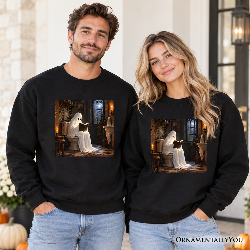 Ghost Reading on the Toilet Sweatshirt, Funny Vintage Halloween Sweater