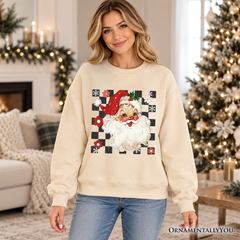 Checkered Santa Claus Vintage Sweatshirt, Retro Merry Christmas Sweater
