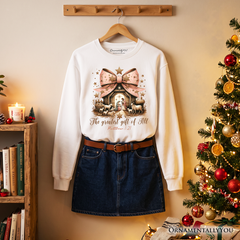 Holy Night Nativity Scene Jesus Sweatshirt, The Greatest Gift of All Matthew 1:21 Christian Christmas Sweater