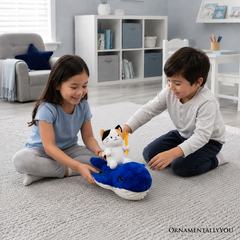 Pawseidon Cat Riding a Whale Plushie Set, 16" Funny Ocean Stuffed Animal Gift for Kids and Teens