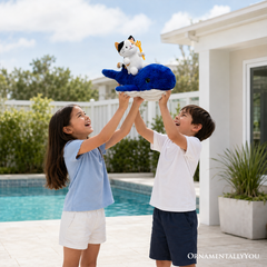 Pawseidon Cat Riding a Whale Plushie Set, 16" Funny Ocean Stuffed Animal Gift for Kids and Teens