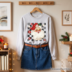 Checkered Santa Claus Vintage Sweatshirt, Retro Merry Christmas Sweater