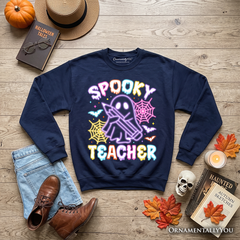 Spooky Teacher Neon Ghost Sweatshirt, Retro Halloween Sweater for Educators