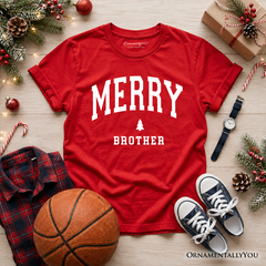 Kids Merry Brother Retro Christmas T-Shirt, Matching Family Holiday Youth Tee