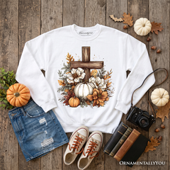 Christian Floral Pumpkin Cross Sweatshirt, Boho Religious Fall Sweater