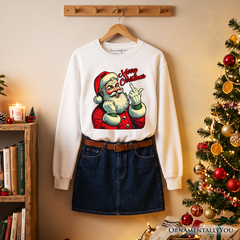 Santa Middle Finger Christmas Sweatshirt, Vintage Funny Sweater for Naughty Holiday Humor