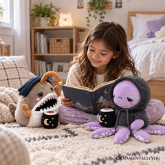 Lumi Anglerfish and Inky Octopus Plush Set, 9.7" Deep Sea Stuffed Animal Friends with Cocoa Mugs