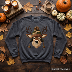 Deer Head Camo Hat Christmas Sweatshirt, Imitation Latch Hook Yarn Cozy Hunting Season Sweater