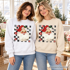 Checkered Santa Claus Vintage Sweatshirt, Retro Merry Christmas Sweater