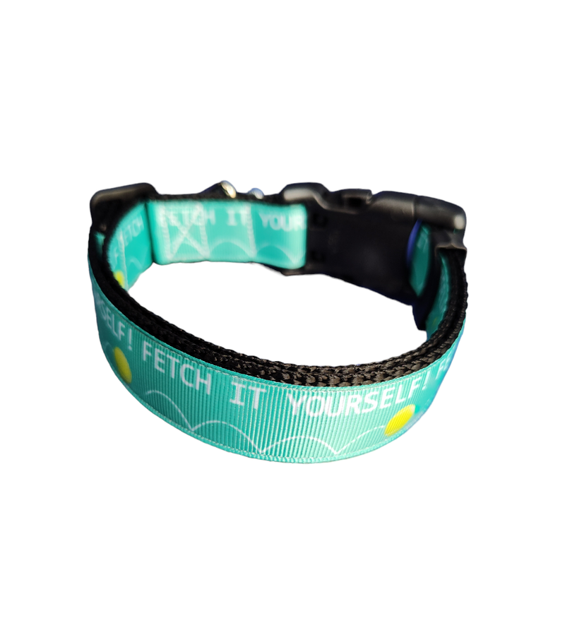 Fetch It Yourself! Black Nylon Dog Collar MD, LG, XL, Leash