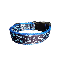 Blue Bones Blue Nylon Dog Collar MD, LG, XL, Leash