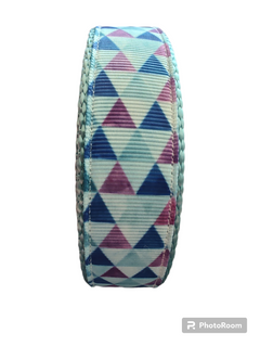 Purple Triangles Light Blue Nylon Dog Collar MD, LG, XL, Leash