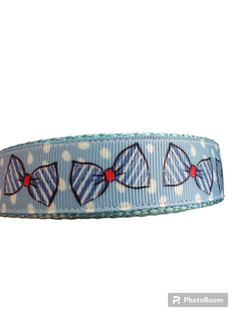 Blue Bow Ties Light Blue Nylon Dog Collar MD, LG, XL, Leash, Martingale