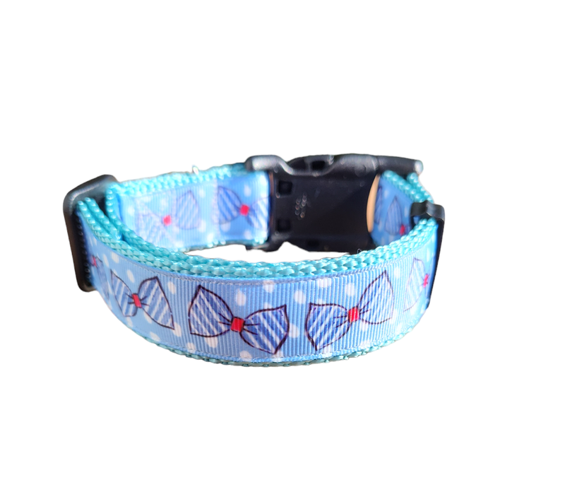 Blue Bow Ties Light Blue Nylon Dog Collar MD, LG, XL, Leash, Martingale