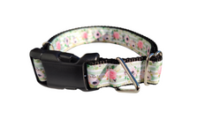 Flowers on Mint Stripes Nylon Dog Collar