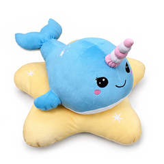 Celeste the Narwhal Plushie, Cute 17" Sea Unicorn Stuffed Animal on Star Pillow for Kids’ Gifts