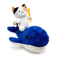 Pawseidon Cat Riding a Whale Plushie Set, 16" Funny Ocean Stuffed Animal Gift for Kids and Teens