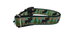 Teal Moose Nylon Dog Collar