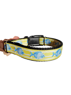 Fish On Yellow Stripes Nylon Dog Collar