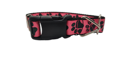 Black Glitter Paws On Pink Nylon Dog Collar