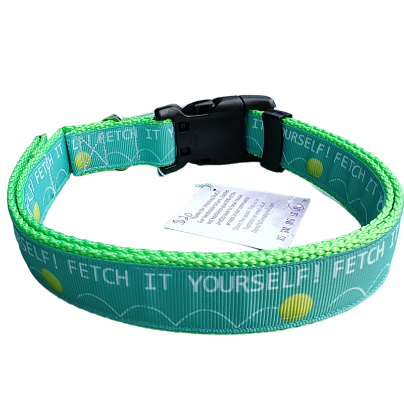 Fetch It Yourself! Neon Green Nylon Dog Collar MD, LG, XL, Leash