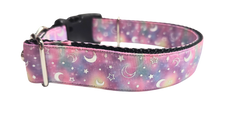 Pink Galaxy Moon and Stars Nylon Dog Collar