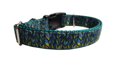 Green Feathers Pattern Nylon Dog Collar