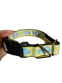 Fish On Yellow Stripes Nylon Dog Collar