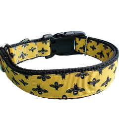 Bees On Yellow Nylon Dog Collar