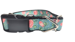 Roses on Blue Nylon Dog Collar