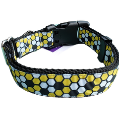 Beehive Black Nylon Dog Collar MD, LG, XL, Leash