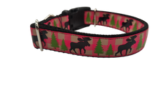 Pink Moose Nylon Dog Collar