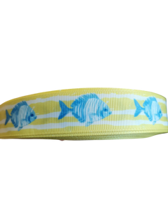 Fish On Yellow Stripes Nylon Dog Collar