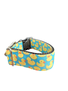 1.5" Wide Teal Rubber Duckies Nylon Dog Collar